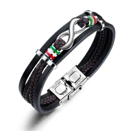 image-Retro Men's Leather Bracelet 8-Charm Vintage Alloy Style - Black