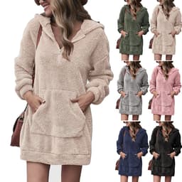 image-Women's Fleece Hoodie Jacket - Loose Fit Long Sleeve 3XL
