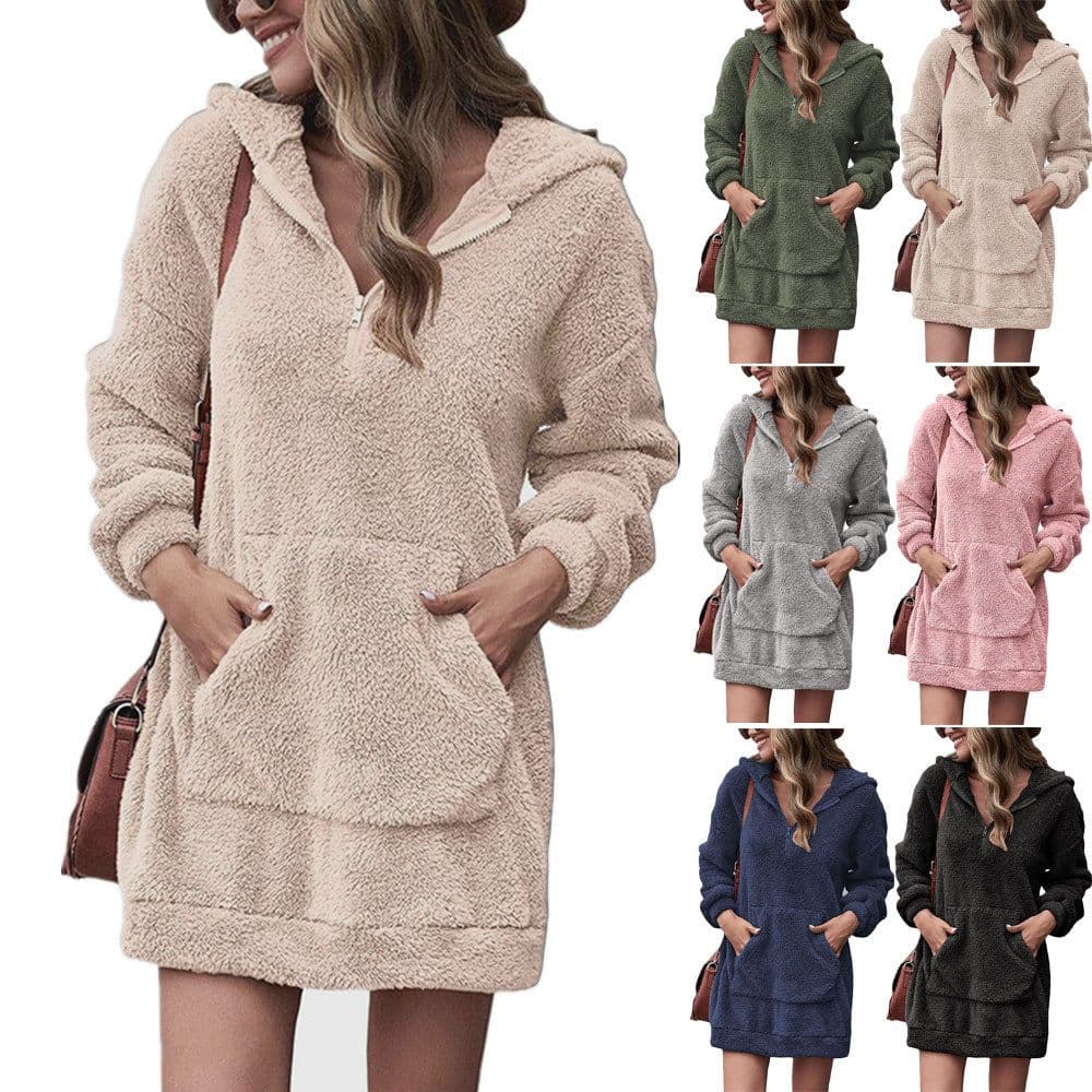 image-Women's Fleece Hoodie Jacket - Loose Fit Long Sleeve 3XL