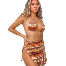 image-new swimsuit women's three-piece suit strappy skirt sexy printed bikini factory spot BIKINI