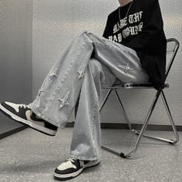 image-Yellow mud cross jeans men's spring and autumn national trend oversize pants handsome loose micro-flared wide-leg pants
