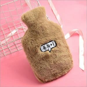 image-Water-filled Hot Water Bottle - Gray Plush 1000ML Thickened Hand Warmer Bag