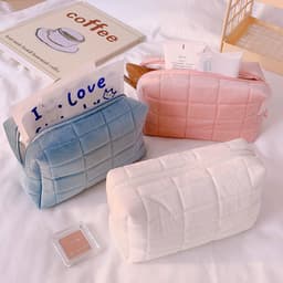 image-Sichen Cosmetic Pillow Bag - Cream White, Large, Soft & Anti-odor