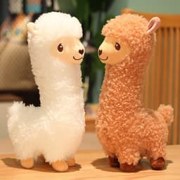 image-Alpaca Plush Doll - Large, Super Soft Sherpa Fabric, White/Brown, 53cm