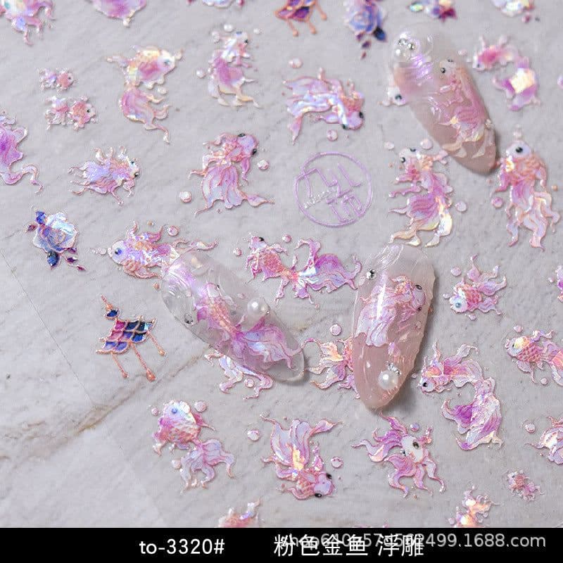 image-Shell Light Gold Koi Nail Stickers - Aurora Pink