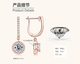 image-Moissanite Diamond Earrings Rose Gold 925 Silver Luxury Jewelry Wholesale