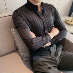 image-Long-sleeved striped shirt for men, business casual, iron-free work clothes, classic coarse-grained shirt, men's trendy light luxury texture