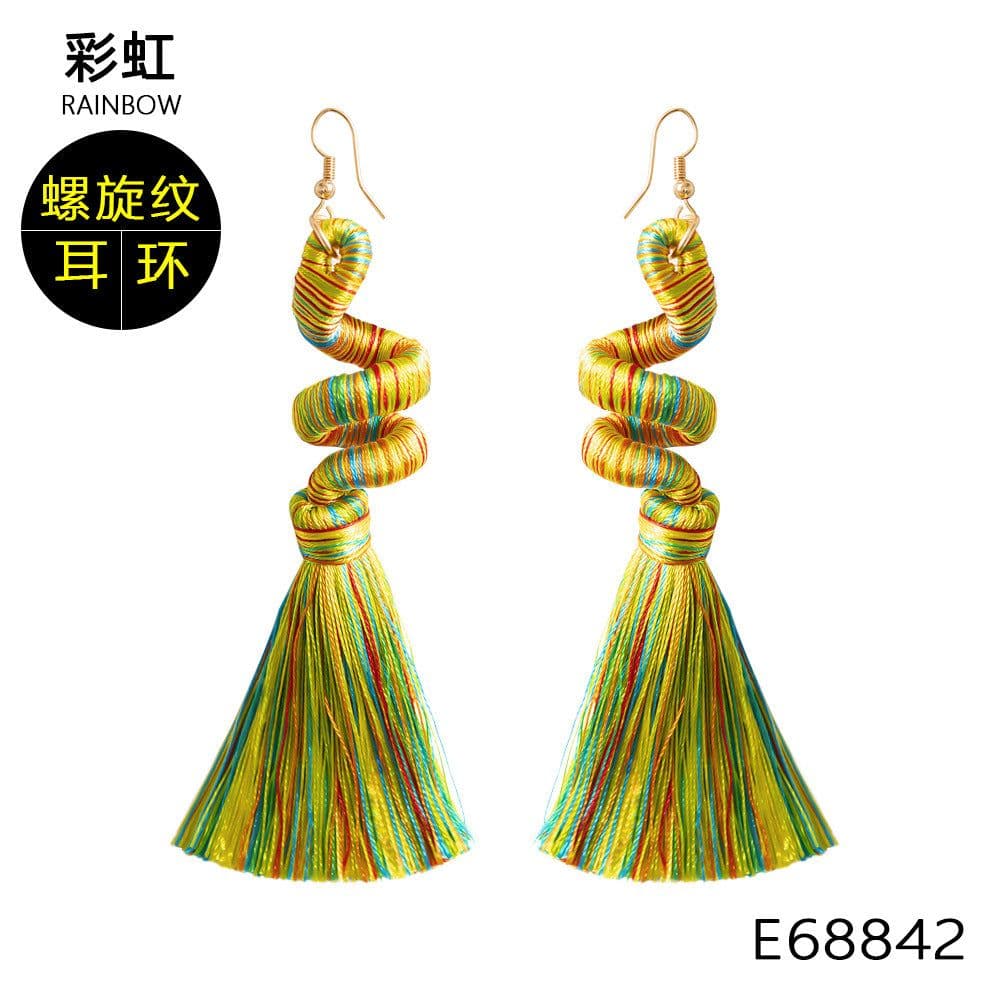 image-Green Tassel Earrings Women Bohemian Layered