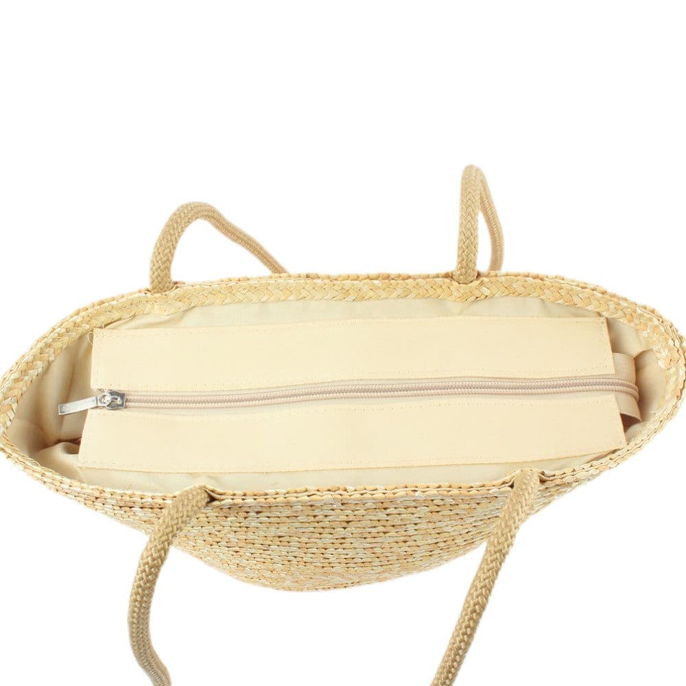 image-Straw Shoulder Bag Women - White Bucket Woven