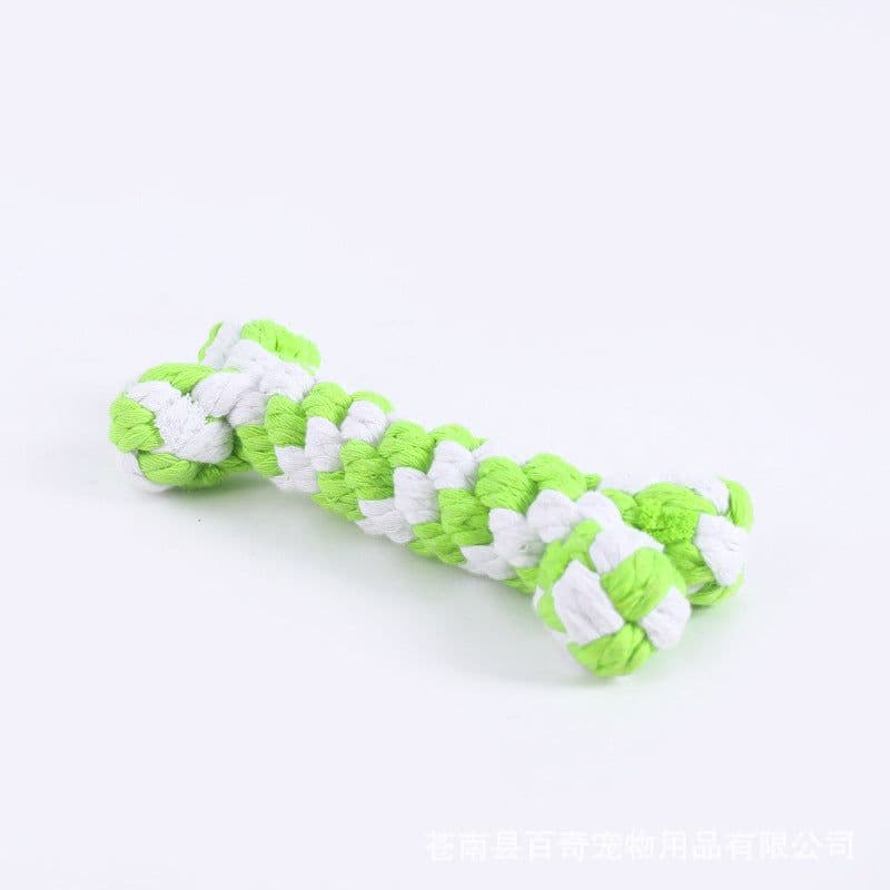image-Cotton Rope Dog Teeth Cleaning Toy - Green and White