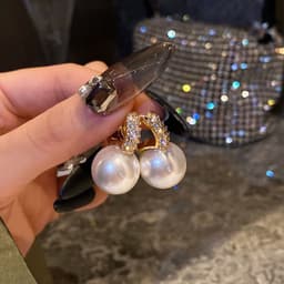 image-French Geometric Pearl Zircon Stud Earrings