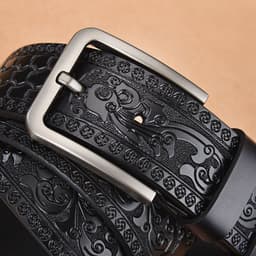 image-European and American retro embossed casual belt cross-border black all-match leather dark brown belt 3.8CM factory direct sale
