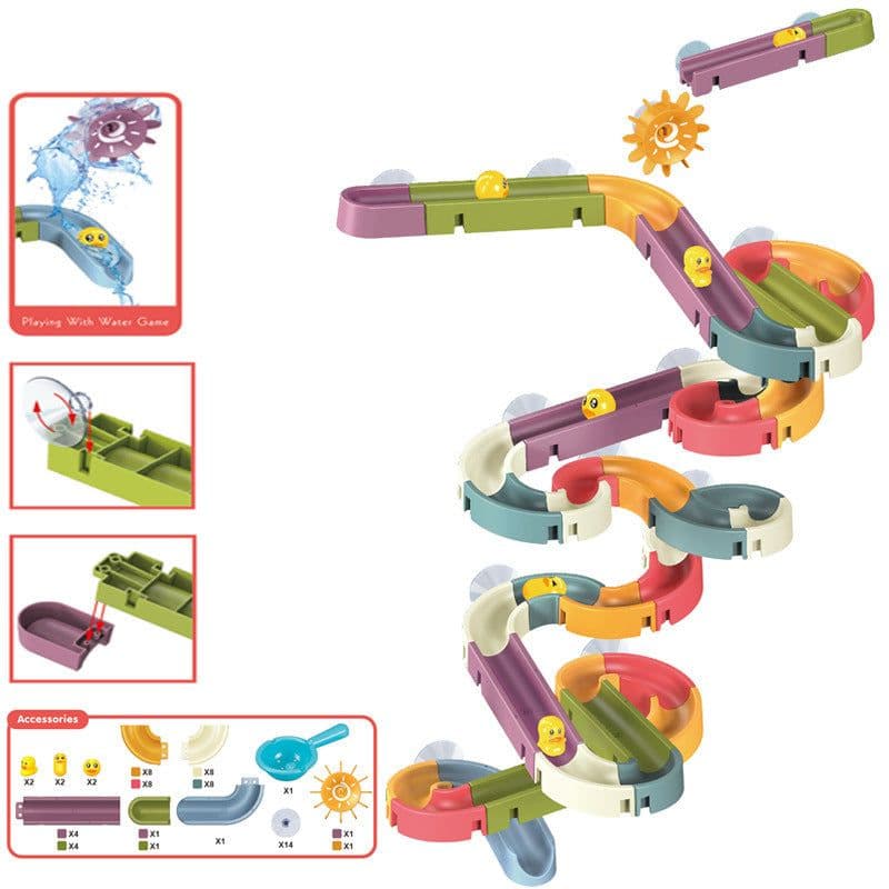 image-DIY Assembled Track Ball Sliding Sliding Fun Bath Toys Duckling Turning Fun Children's Bathroom Shower Playing Water Toys