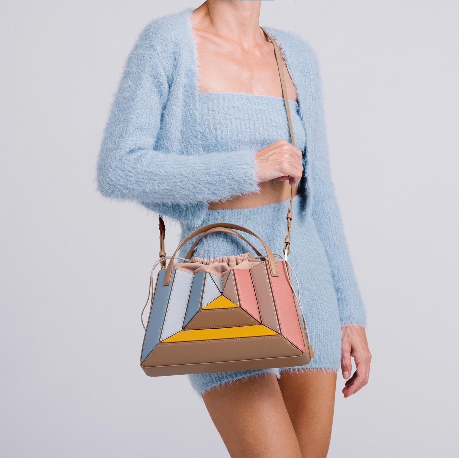 image-Contrast Color Splicing Handbag Women's Drawstring
