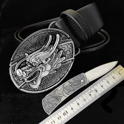 image-Men's Belt Knife - Trendy PU Leather, Alloy Buckle, 130cm