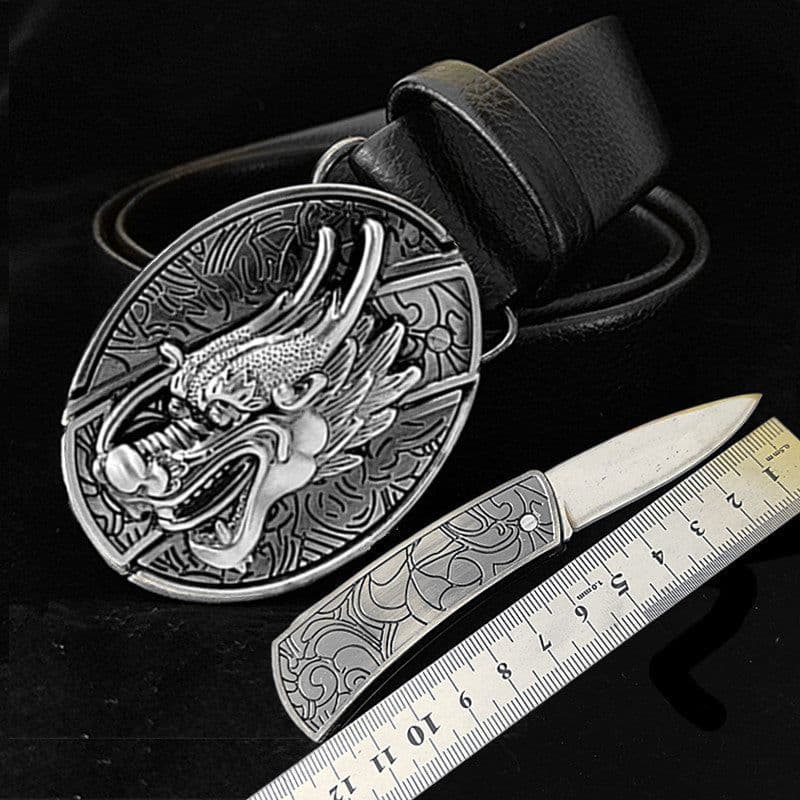 image-Men's Belt Knife - Trendy PU Leather, Alloy Buckle, 130cm