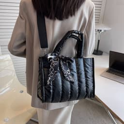 image-Cotton Tote Bag Women Camouflage Chain Shoulder Strap