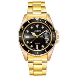 image-Men's Magnifying Glass Calendar Watch - Green Steel Band Casual Watch