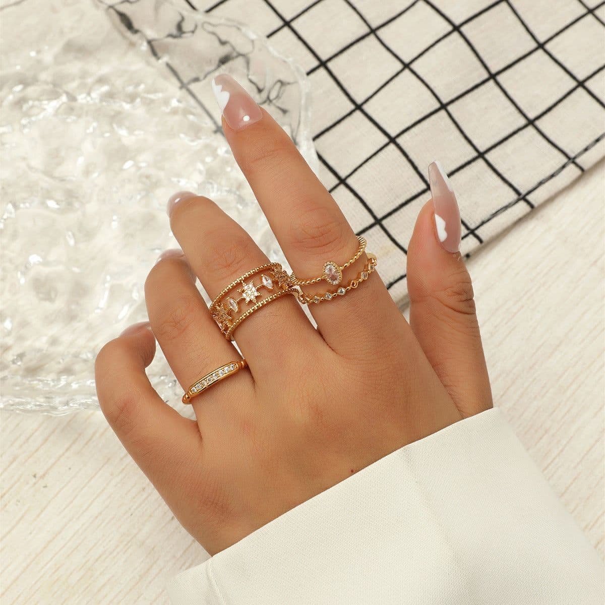 image-European and American cross-border stacked style niche design hollow zircon open ring set light luxury simple personality ring