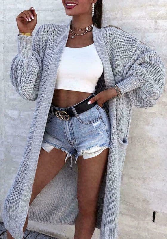 image-Women's Cardigan Sweater - Deep Pink Lantern Sleeve
