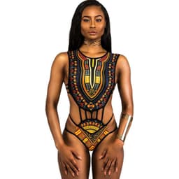 image-Women's One-Piece Swimsuit - Floral Yellow XXL