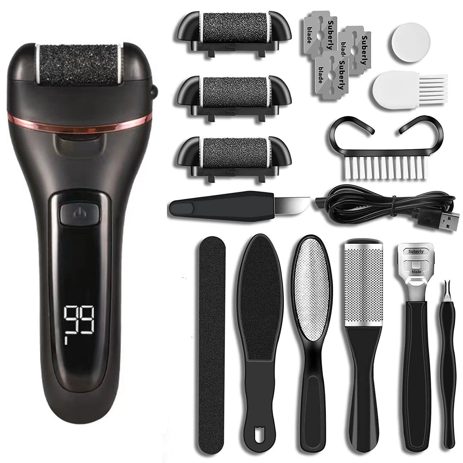 image-Electric Foot Grinder - Digital Display 10-Piece Set, Sapphire Blue, Waterproof, Peeling