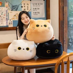 image-Cross-border small black cat pillow plush doll cute and cute cat can be added with LOGO doll