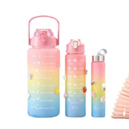 image-Foreign trade cross-border best-selling three-piece plastic pc water cup large-capacity sports outdoor family set double drinking straw cup