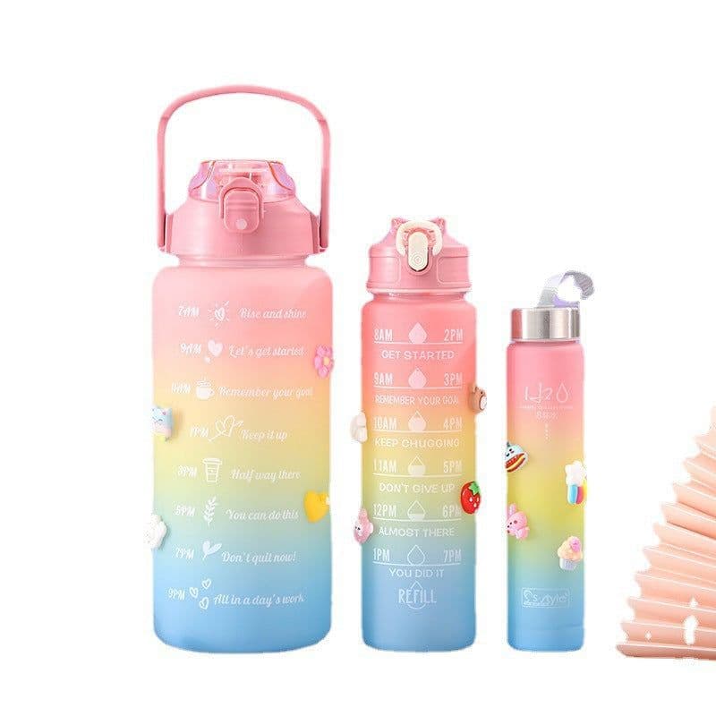 image-Foreign trade cross-border best-selling three-piece plastic pc water cup large-capacity sports outdoor family set double drinking straw cup