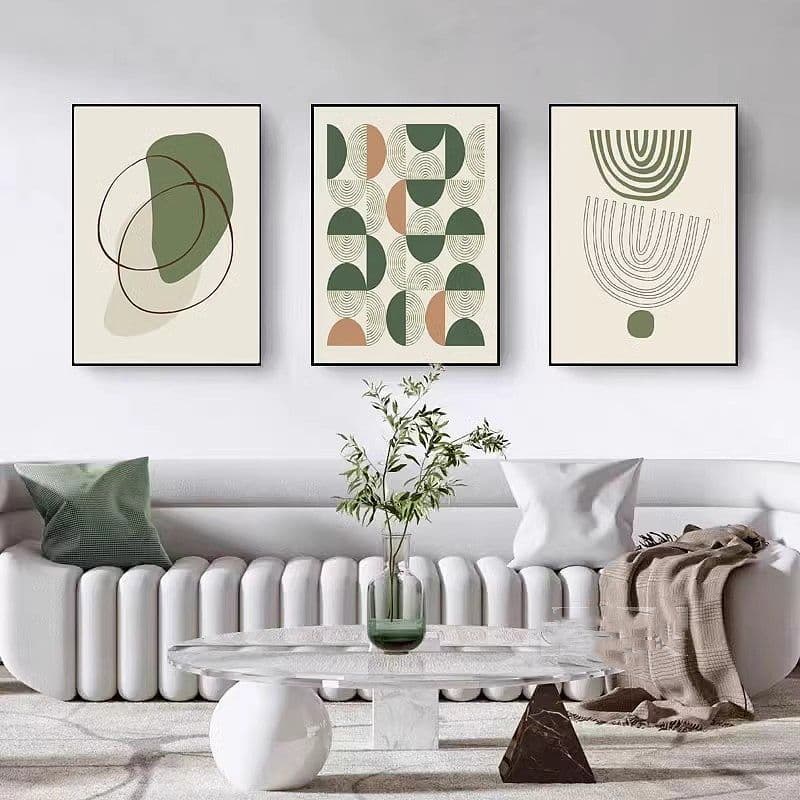 image-Modern Minimalist Living Room Morandi Abstract Sofa Background Wall Three-piece Painting
