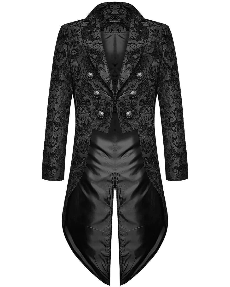 image-Fashion Men's Gothic Steampunk Tailcoat Jacket Black Damask Wedding Coat