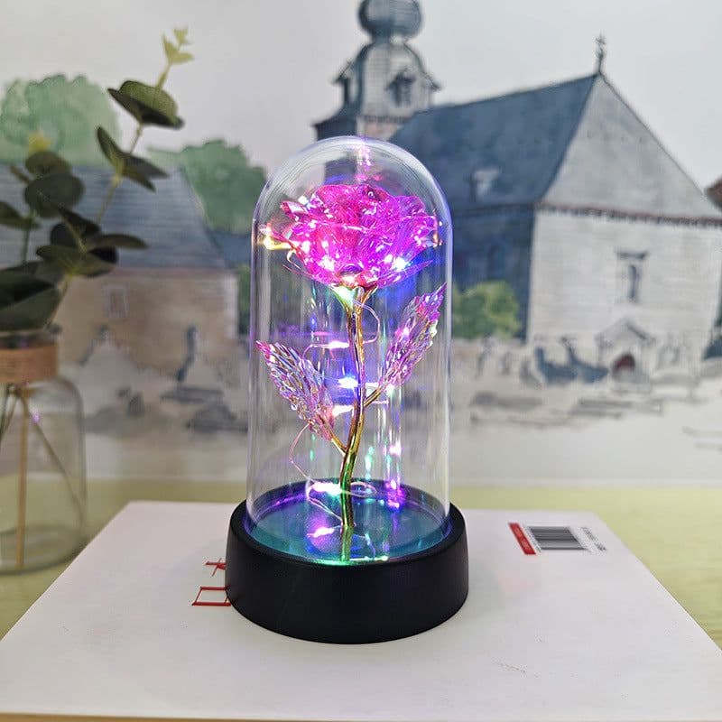 image-Gold Foil Rose in Glass Dome - Preserved Flower Decor