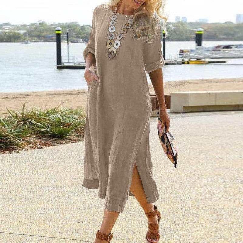 image-2023wish Amazon independent station new cotton and linen long dress women's clothing