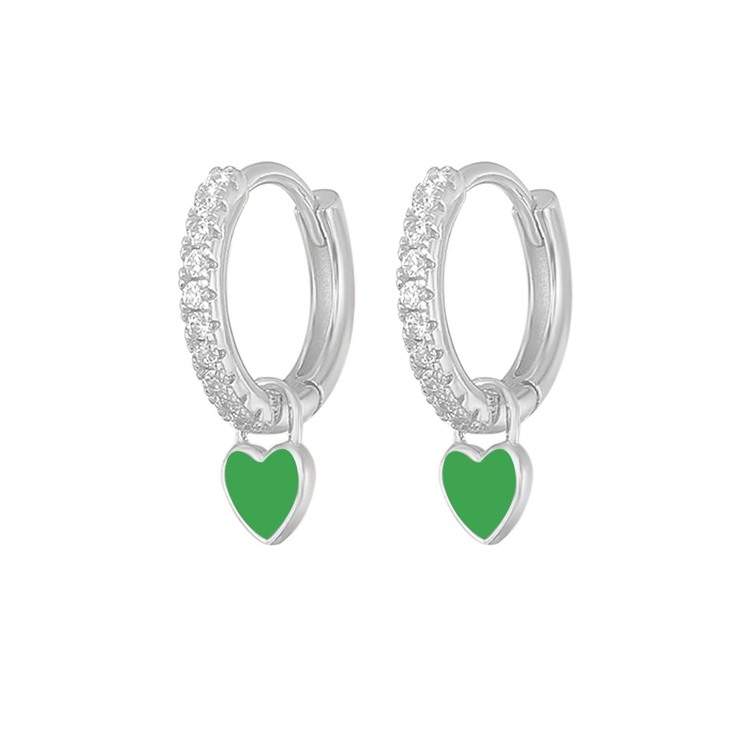 image-S925 Heart-Shaped Earrings - Platinum-White Oil Drop