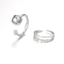 image-Moonstone Geometric Rings 2-Piece Set - Simple Fashion Jewelry for Women