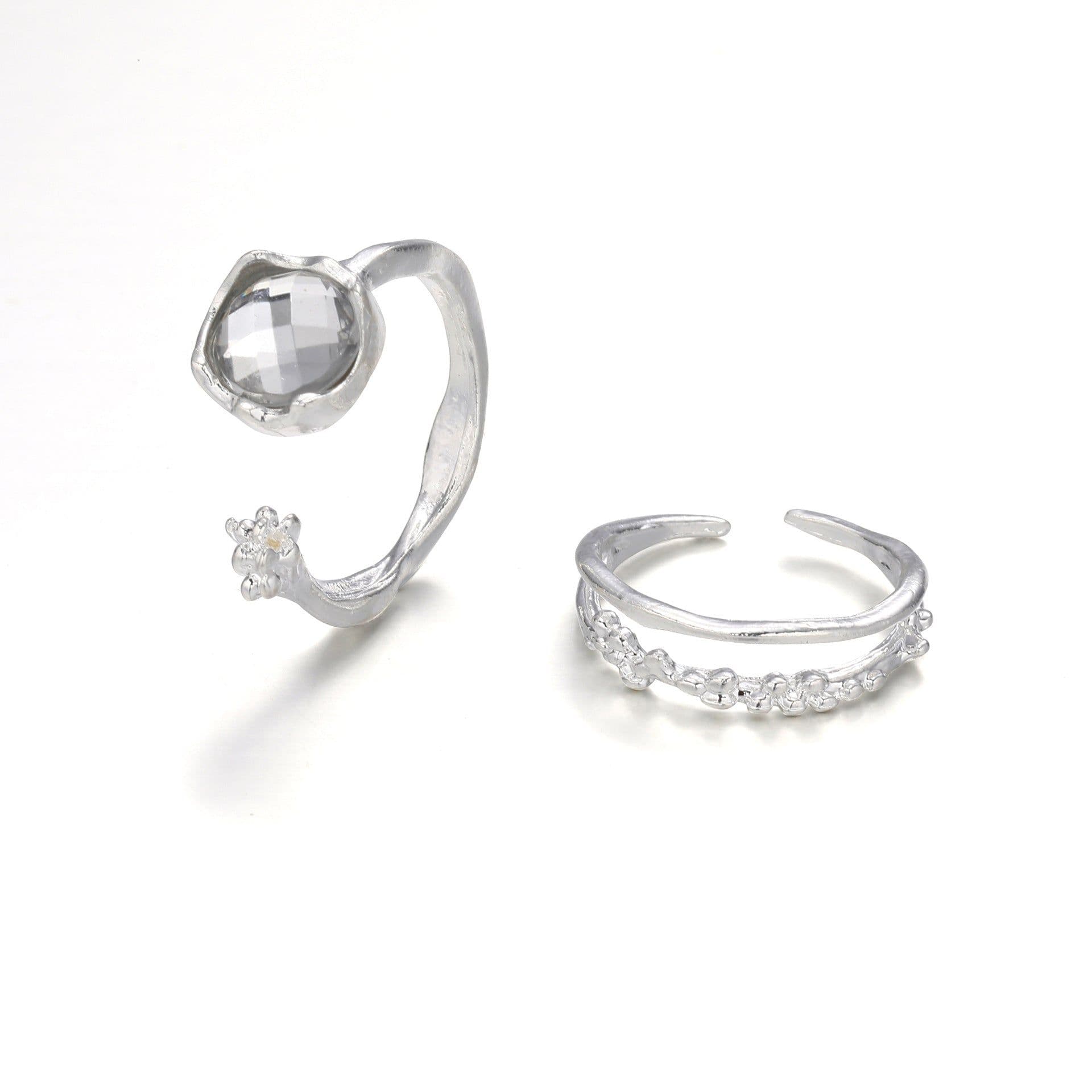 image-Moonstone Geometric Rings 2-Piece Set - Simple Fashion Jewelry for Women