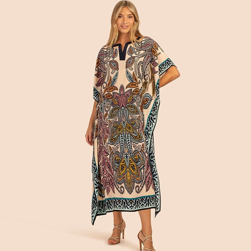image-European and American new positioning printed blouse seaside holiday long skirt loose blouse bikini swimsuit robe outer wear female
