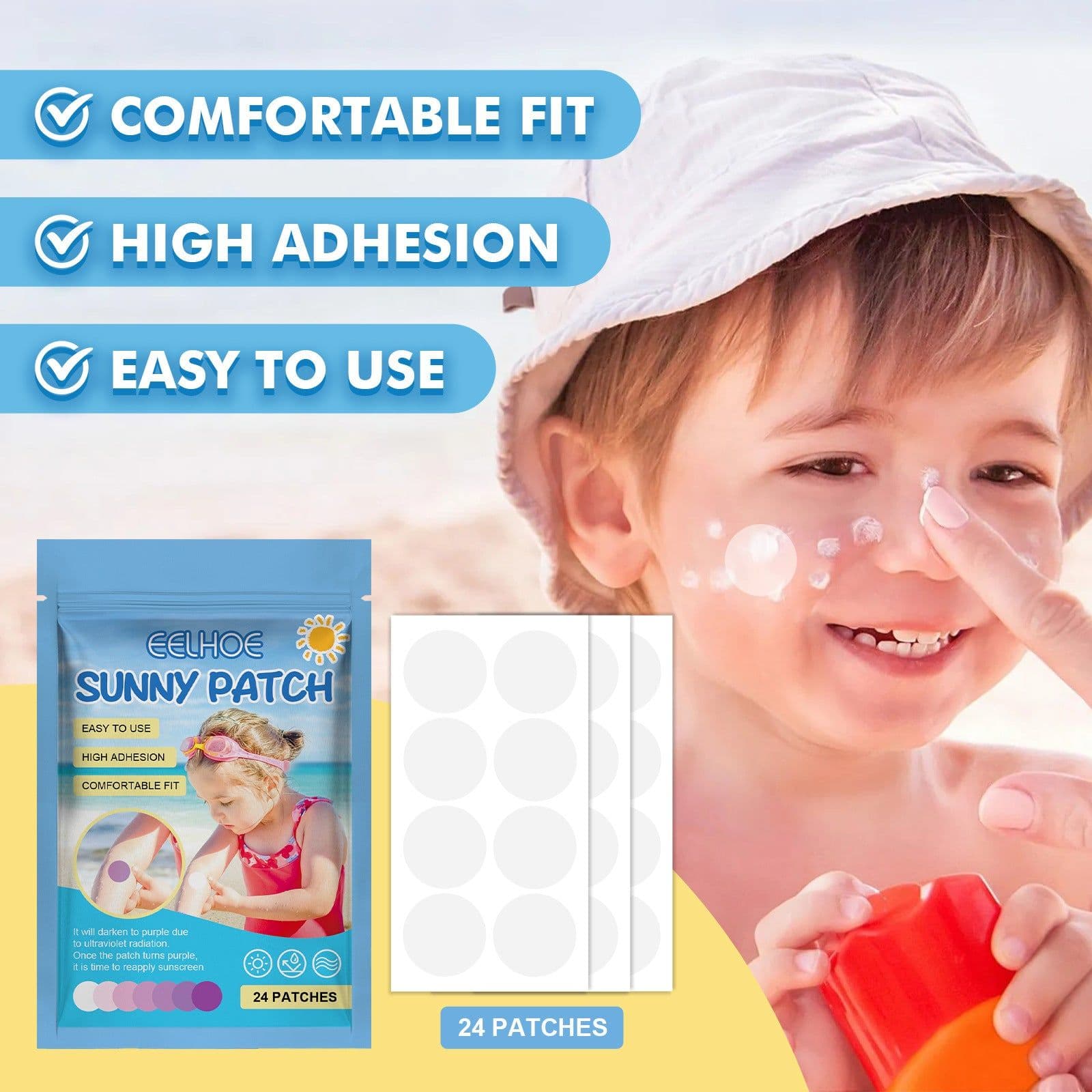 image-EELHOE Kids Adult UV Patch Outdoor Sun Patch Skin Comfort Fit Protective Patch