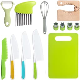 image-Children's Safety Knife Set - 3-Piece Plastic Fruit Kit, Wooden Chopping Board
