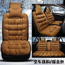 image-Plush winter car seat cushion three pieces down cotton full car cover cushion cover thick universal car cushion wool cushion winter