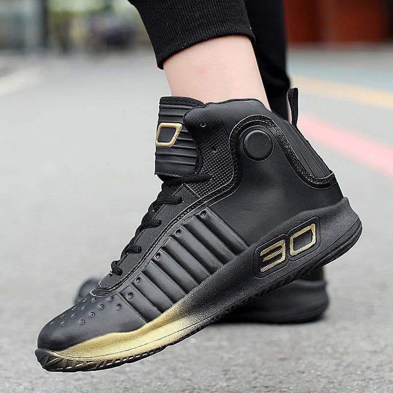 image-Men's High-Top Basketball Shoes - Black Gold 40hr Breathable