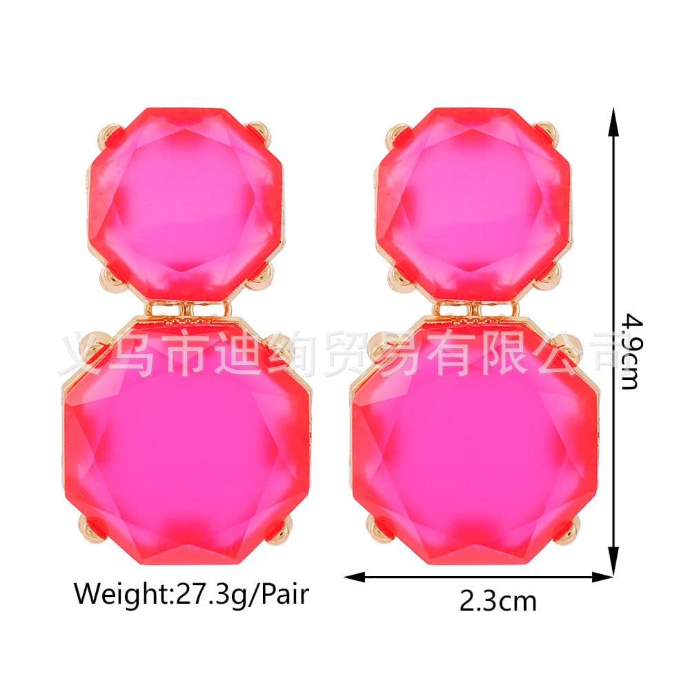 image-Geometric Resin Earrings - Multi-Layer Octagonal Design