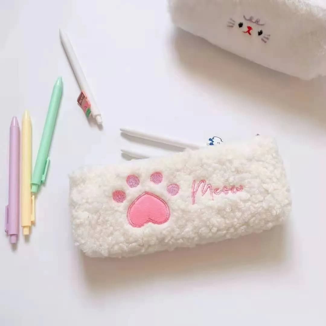 image-Aquarius cute girl heart cat claw pencil case lamb hair ins cute stationery bag start school large capacity storage pencil case