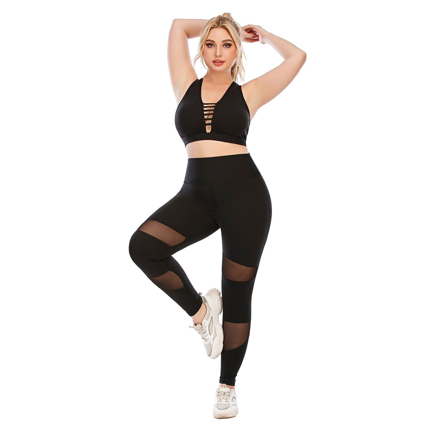 image-Plus Size Yoga Suit with Sports Bra - Tight Fit