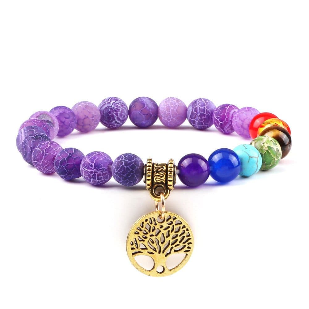image-European and American cross-border foreign trade creative 8mm bead bracelet Volcanic lava hand string wooden beads alloy tree of life pendant