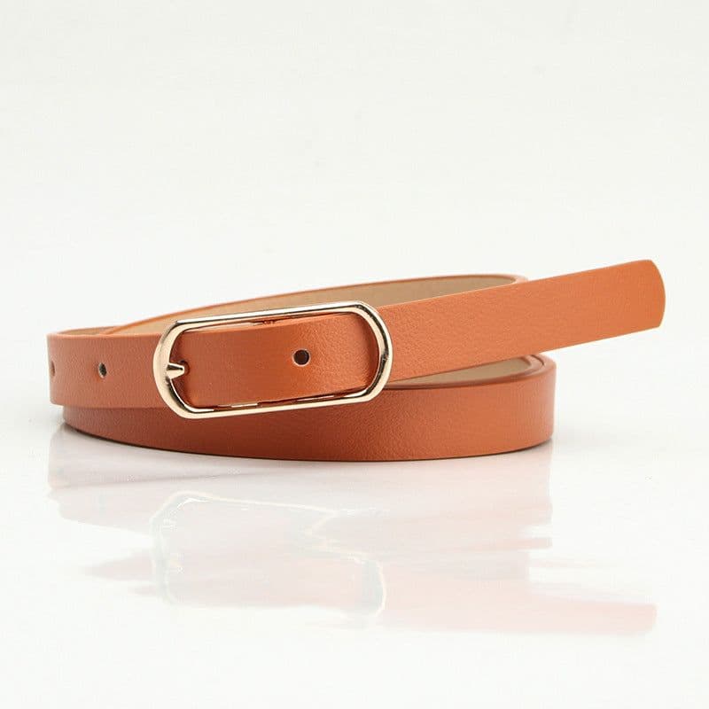 image-Women's Thin PU Belt - Beige Oval Buckle