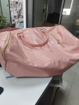 image-Spot Travel Duffle Bag - Off White PU Leather Large