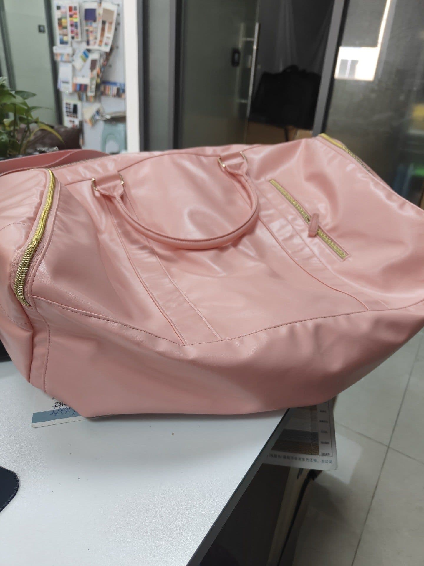 image-Spot Travel Duffle Bag - Off White PU Leather Large