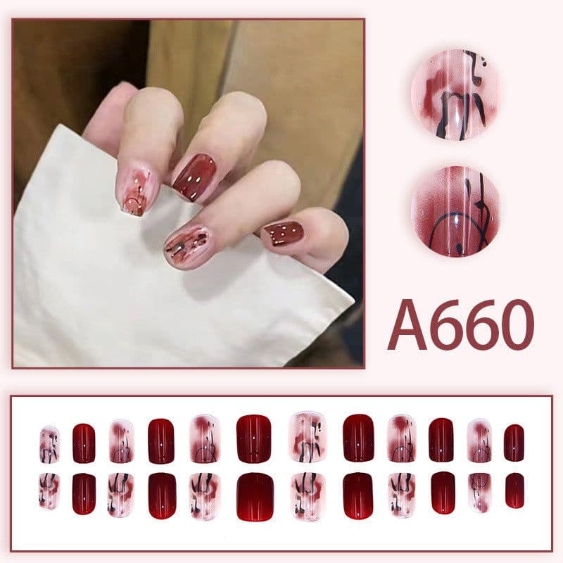image-Autumn and winter gentle and pure desire simple style wearable manicure patches short, medium and long style white removable fake nail patches