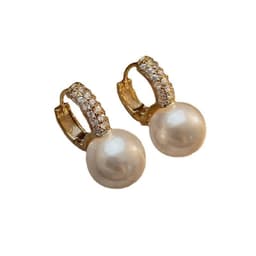 image-French Geometric Pearl Zircon Stud Earrings